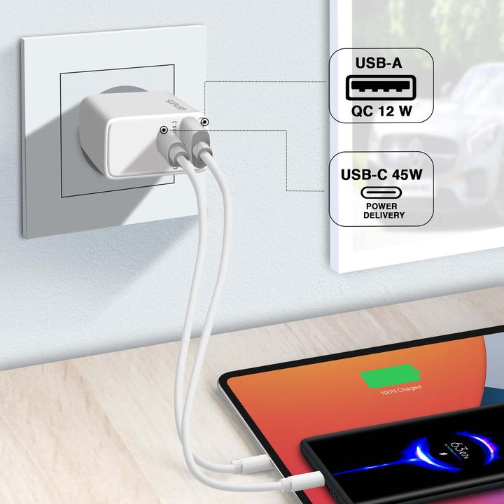 Actual product image 4smarts USB Wall Charger VoltPlug PD+QC 45W GaN USB-C / USB-C White (45 W)