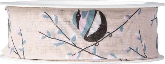 Actual product image Decorative ribbon - birds and twigs - approx. 250 x 2.5 cm - pink (Gift ribbon, 1 x)