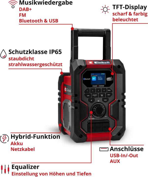 Produktbild Einhell Baustellenradio Akku-Radio TE-CR 18 Li DAB+/FM/BT, Solo (DAB+, FM, Bluetooth)