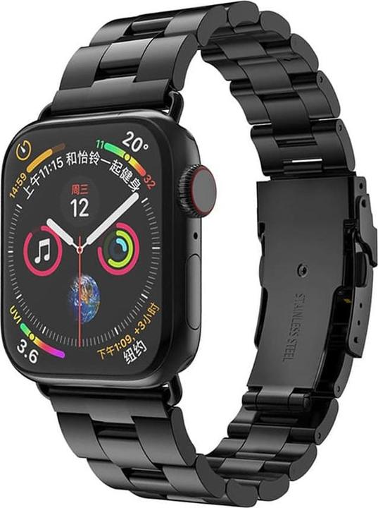 Techsuit - Watchband (W036) - Apple Watch 1/2/3/4/5/6/7/8/9/10/SE/SE 2 (38/40/41/42mm) - Black (Edelstahl)