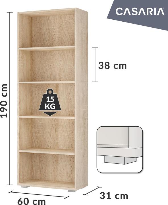 Produktbild Casaria Bücherregal (190 x 60 x 28 cm)