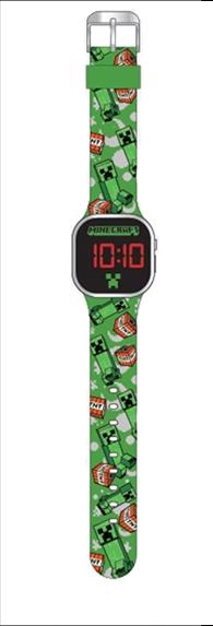 Actual product image Accutime LED kids clock Minecraft (green), digital clock with LED display for time and date, soft... (Digital watch, 38 mm)