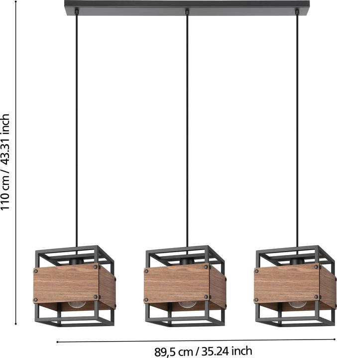 Produktbild EGLO 43805 EVESHAM E27 3-fach Hängeleuchte 895x195mm Schwarz Braun (E27)