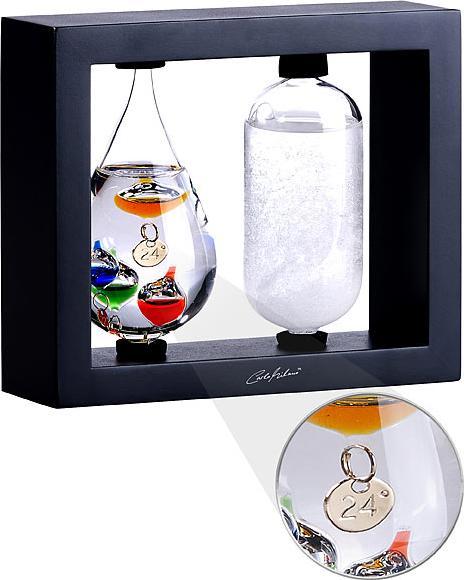 Produktbild Carlo Milano 2in1-Galileo-Thermometer und Sturmglas mit elegantem Holzrahmen, schwarz
