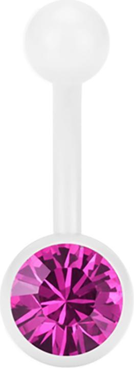 Star Piercing Banane Pure White mit Swarovski Kristallkugel fuchsia (ohne Messing, Chirurgenstahl 316L)