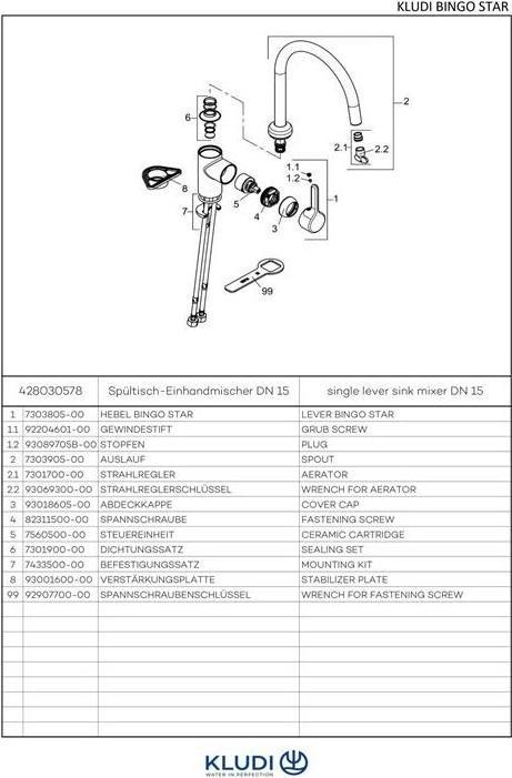 Actual product image Kludi BINGO STAR single lever sink mixer DN 15