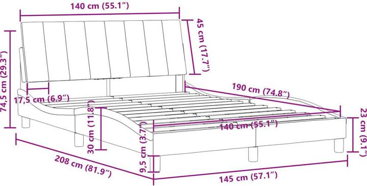 Produktbild VidaXL Bettgestell mit Kopfteil Samt (140 x 190 cm)