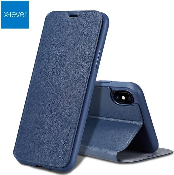 Produktbild X-Level Samsung Galaxy S7 edge - FIBColor Flip Etui, Kunstleder, 360° Rundumschutz, Dunkelblau (Samsung Galaxy S7 Edge)