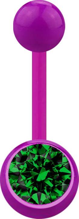 Star Piercing Banane violett mit Kugel und Kugel Kristall grün (Acryl, ohne Messing)