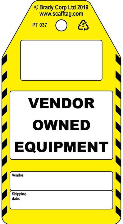 Energie-Label Brady PROC-GB-PT 037-50, Vendor Owned Equipment - Anhänger, Polypropylene, Schwarz auf Gelb & Weiss