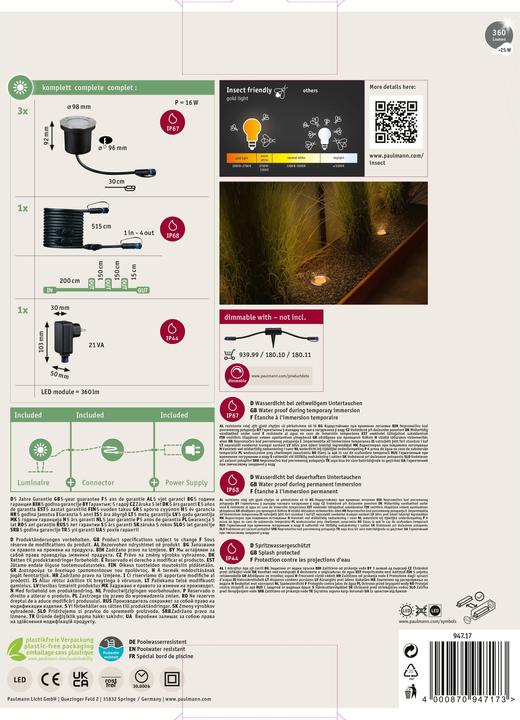 Produktbild Paulmann Outdoor Plug & Shine Floor Starterset Insect Friendly (360 lm, IP67)