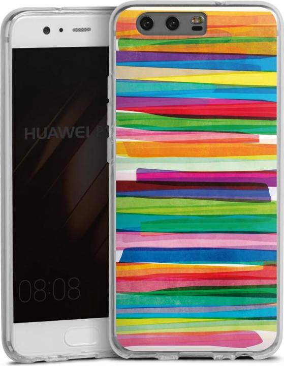 DeinDesign Silikon Hülle für Huawei P10 Handyhülle Case Smartphone Schutzhülle Streifen Wasserfarbe bunt (Huawei P10)