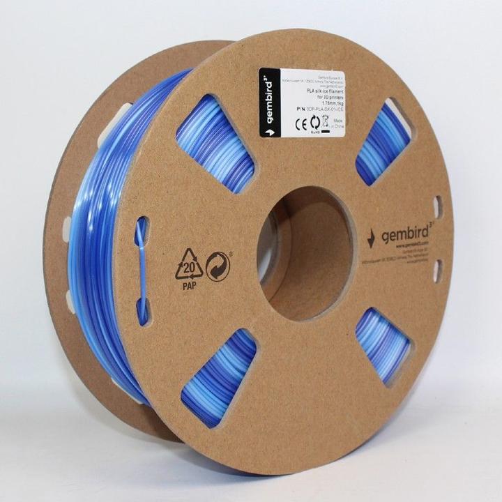 Image du produit Gembird Filament, PLA Silk Ice, 1.75 mm, 1 kg (PLA, 1.75 mm, 1320 g, Bleu)