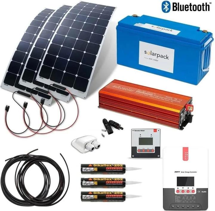 Actual product image Autosolar Complete package 480W flexible with lithium battery 200Ah and 2000W inverter (495 W)