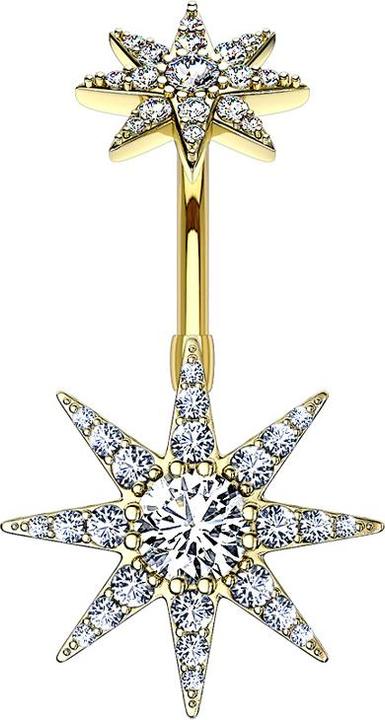 Image du produit Star Piercing Banane femelle 14k doré double étoile (Laiton, Acier chirurgical 316L)