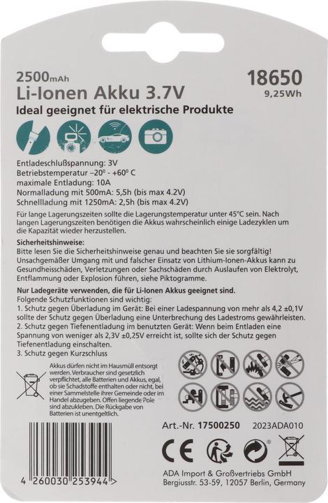 Actual product image Arcas IMC18650BP1 Spezial-Akku 18650 Li-Ion 3.7 V 2500 mAh (1 pcs., 18650, 2500 mAh)