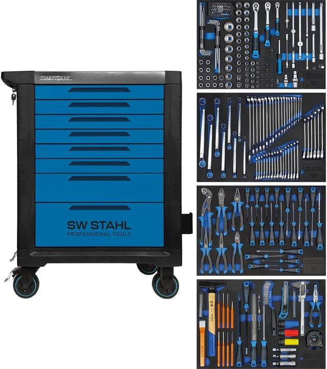 SW-Stahl Z3113 Professional workshop trolley TT801 blue I 8 drawers I 4 drawers filled I 246 parts I (1 x)