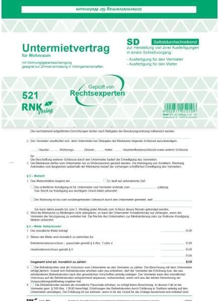 Produktbild Rnk Untermietvertrag SD (2 x)