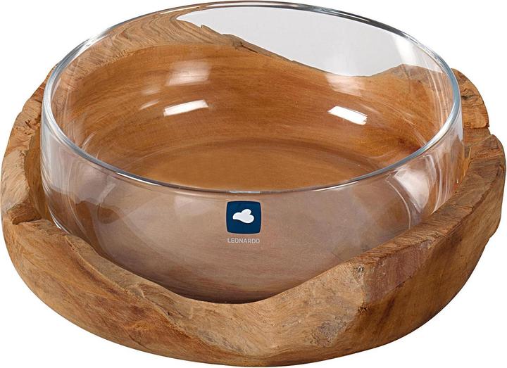Terra bowl with teak base (21 x 29 x 30 cm)