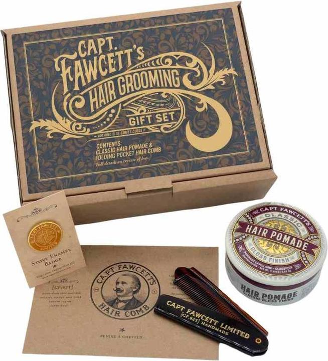 Immagine prodotto Captain Fawcett Set regalo per la cura dei capelli - Pomata classica e pettine pieghevole (Pasta per capelli)