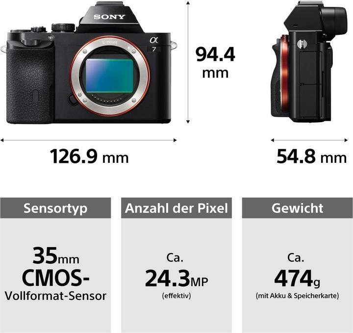 Actual product image Sony Alpha 7 Kit (28 - 70 mm, 24.30 Mpx, Full frame)