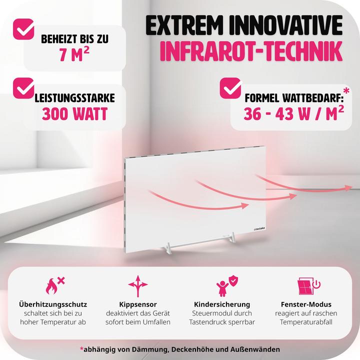 Produktbild tectake Infrarotheizung mit Thermostat und Kippschutz (300 W)