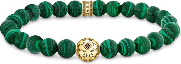 Thomas Sabo Beads-Armband aus grünen Steinen vergoldet (19 cm, 925 Sterlingsilber, 750 Gelbgold Vergoldung)