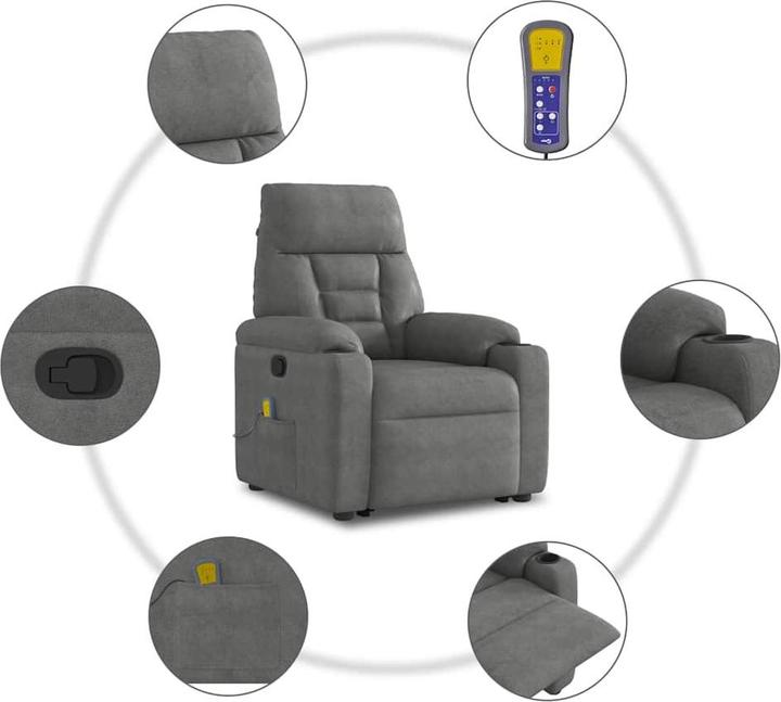 Immagine prodotto VidaXL Poltrona massaggiante con ausilio stand-up in tessuto microfibra grigio scuro Poltrona relax