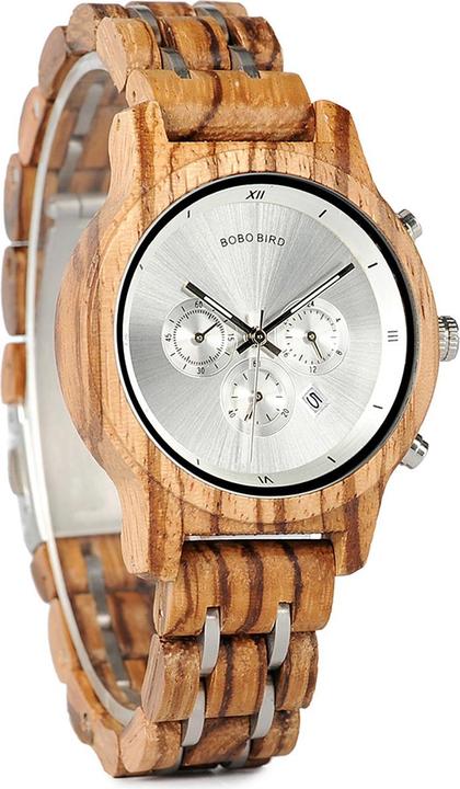 Produktbild Natura Punto Elegante Uhr aus Zebraholz, silbernes Ziffernblatt, Sekundenanzeige