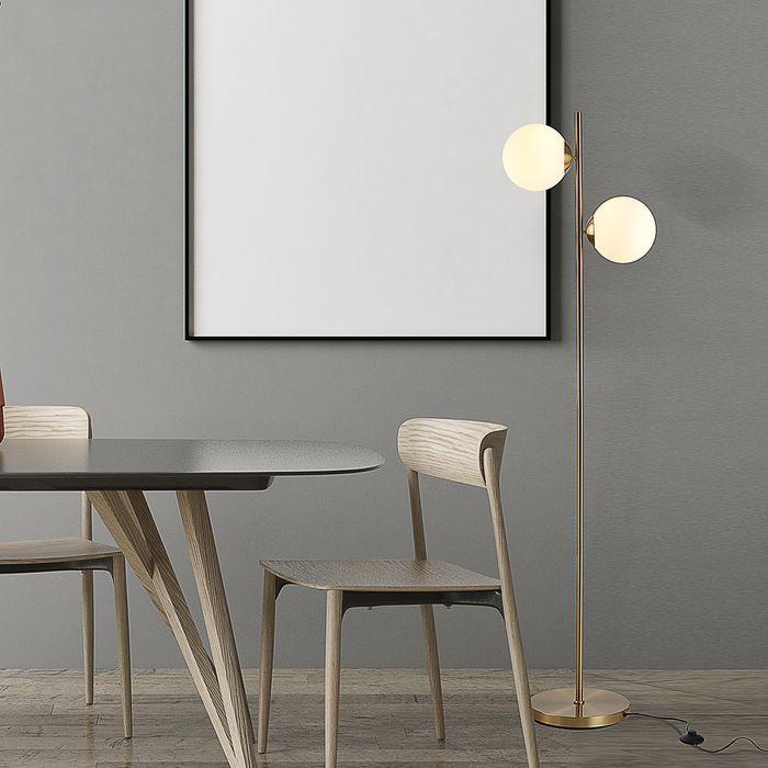 Produktbild Swisshandel24 Stehlampe Stehleuchte Standleuchte 2-teiliger Glas-Lampenschirm, Stahl+Glas, 39 x 28 x 165cm (Golden (E27)