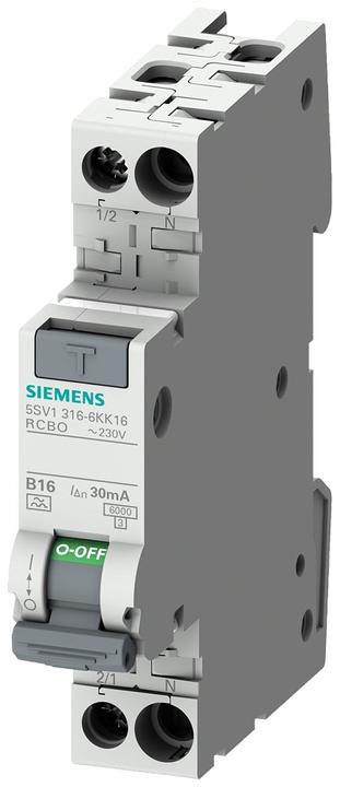 Actual product image Siemens 5SV1316-3KK10 1HP+N 6kA type F 30mA B10 FI/LS switch