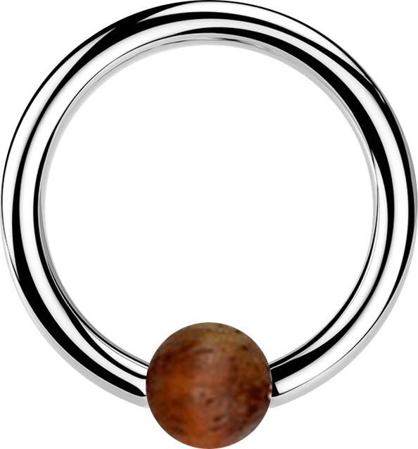 Star Piercing Micro Ball Closure Ring silber mit Kugel aus Tamarind Holz dunkel (Organisch, Chirurgenstahl 316L, ohne Messing)