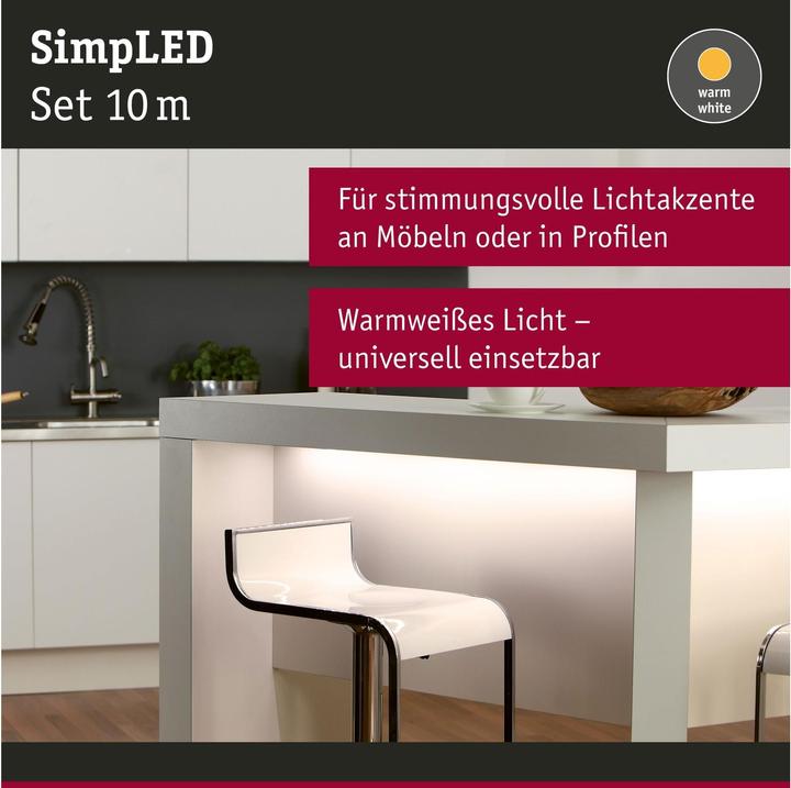 Immagine prodotto Paulmann Striscia LED Simp (Bianco caldo, 1000 cm, Interno)