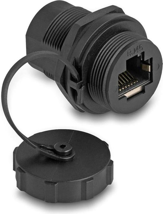 Produktbild Delock RJ45 Cat.6A Kupplung mit Verschlusskappe IP67 staub- und wasserdicht (Netzwerk Kupplung)