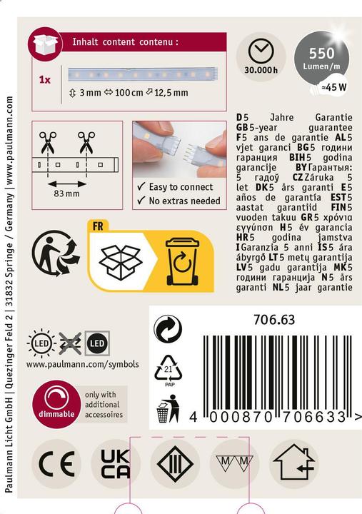 Immagine prodotto Paulmann MaxLED 500 Strisce (Bianco caldo, 100 cm, Interno)
