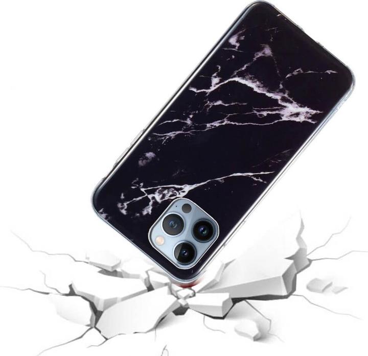 Actual product image Cover-Discount iPhone 15 Pro Max - Silicone Rubber Case Black Marble (Apple iPhone 15 Pro Max)