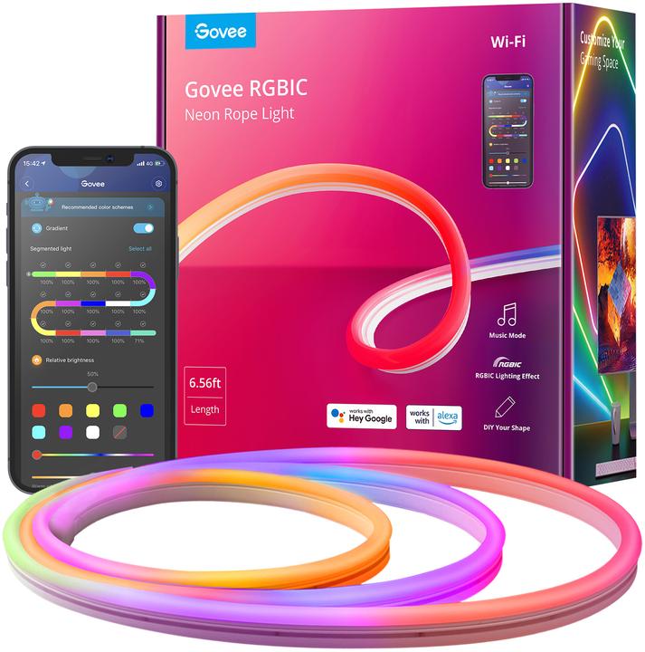 Govee RGBIC Neon Rope Light (Mehrfarbig, 200 cm, Indoor)