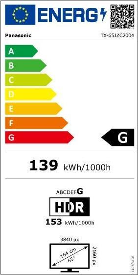 Etichetta energetica Panasonic TX-65JZC2004 (65", OLED, 4K, 2021)