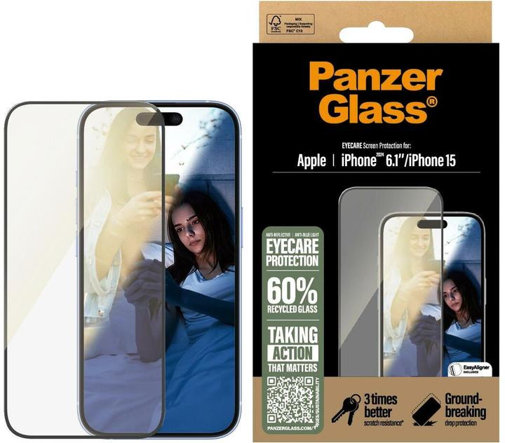 PanzerGlass Eyecare Screen Protection (1 Stück, Apple iPhone 16, Apple iPhone 15)