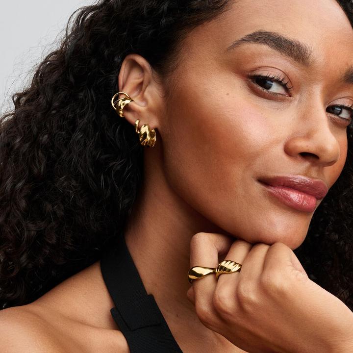 Image du produit Pandora Boucles d'oreilles créoles ondulées (Métal, Plaqué or)