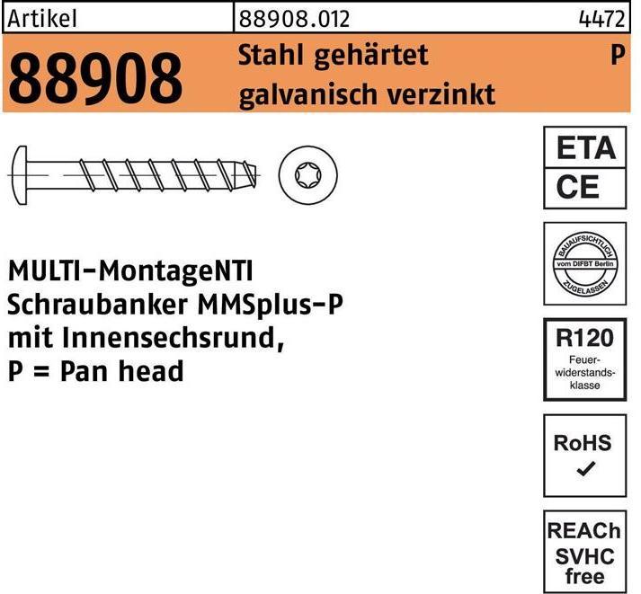 Produktbild Heco MULTI-MONTI-plus P Betonschraube Pan-Head TX 6x50 mm blau verzinkt 100 Stück (100 Schrauben pro Stück)