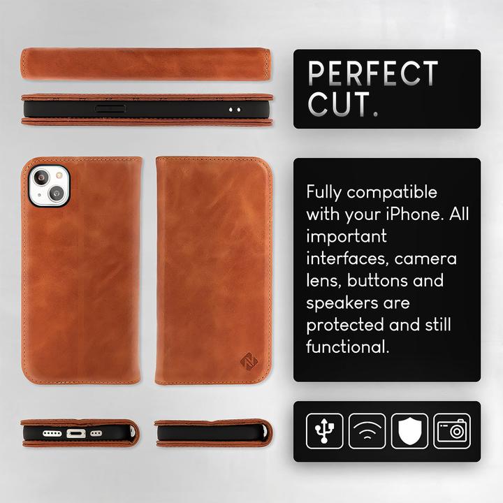 Image du produit Nalia Housse en cuir véritable avec fermeture magnétique (Apple iPhone 15 Plus)
