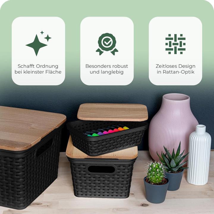 Produktbild Novaliv Aufbewahrungsbox mit Deckel Mini 1L Korb Schwarz in Rattan Design Lebensmittelecht Aufbewahr (1 l)