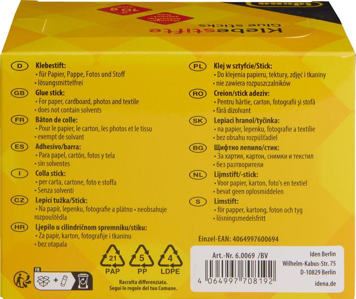 Nutritional values and ingredients Idena Glue stick 10g