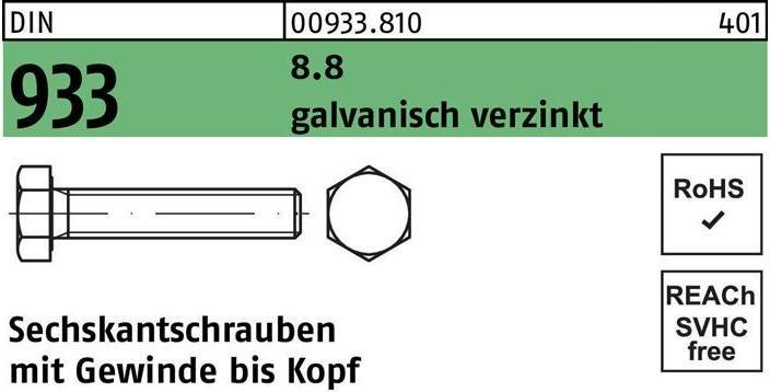 Produktbild Sechskantschraube DIN 933 VG M 18 x 70 8.8 galvanisch verzinkt (25 Schrauben pro Stück)