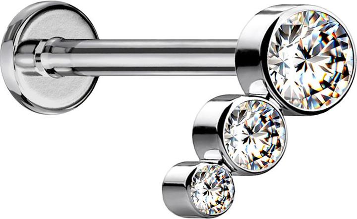 Actual product image Star Piercing Micro Labret internal thread silver with three crystals (without brass, Titanium G23)