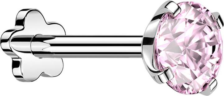 Star Piercing Micro Threadless Labret Blume silber mit Kristall pink gefasst (ohne Messing, Titan G23)