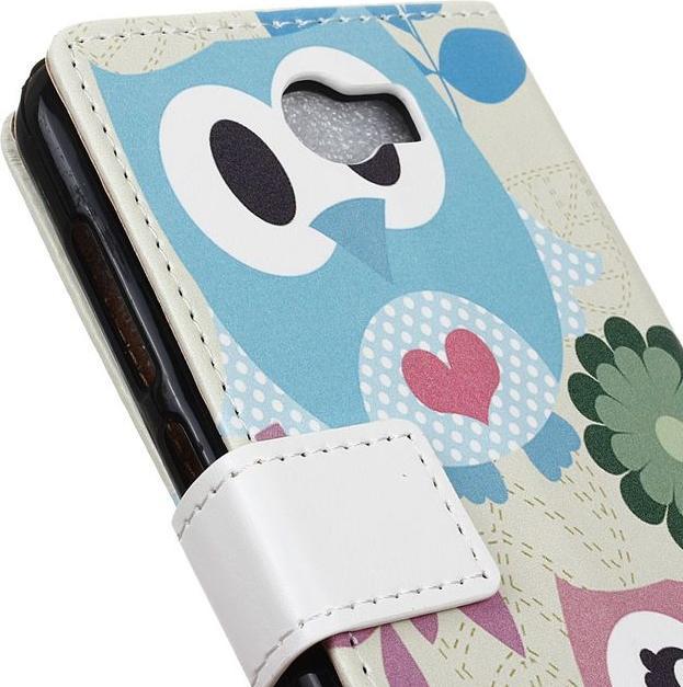 Produktbild MU Style Leder Flip Case mit Süsse Eulen und Love Schriftzug (Huawei Y6 II Compact)