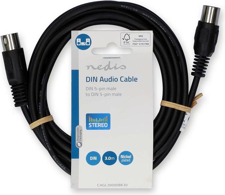 Actual product image Nedis DIN audio cable | DIN 5-pin male | DIN 5-pin male | Nickel-plated | 3.00 m | Round | PVC | S (3 m)