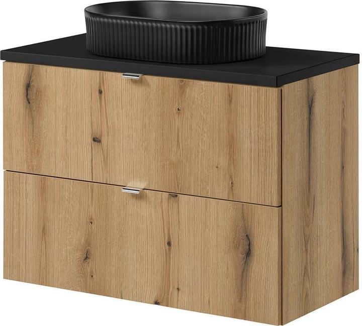 Produktbild En.Casa Waschbeckenunterschrank Newport 80x60x40cm Eichenoptik/Schwarz (57, 80)